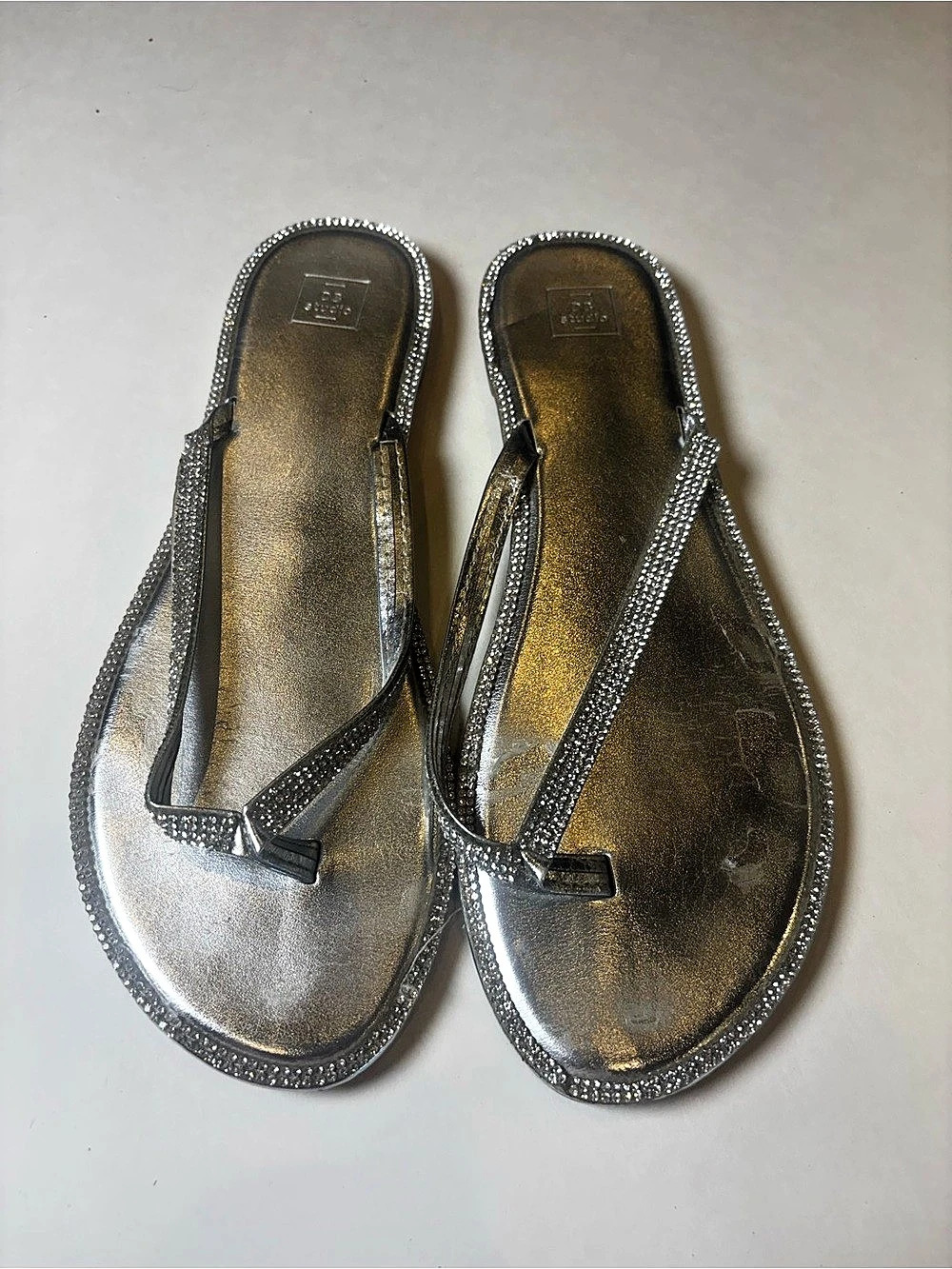 DB studioRhinestone Flip Flop Sandals in Silver